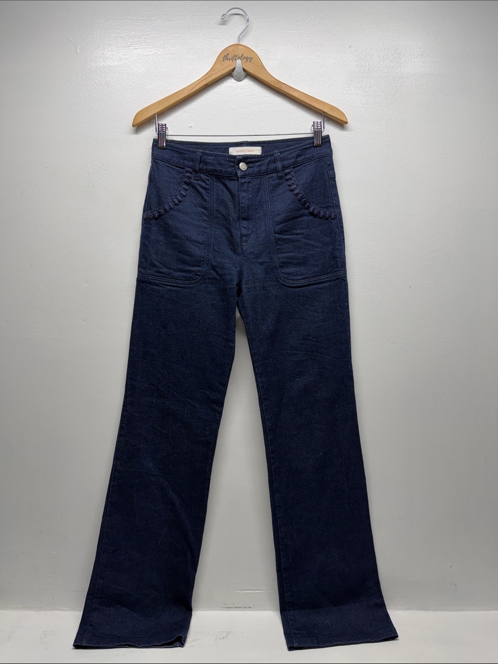 See By Chloe Jeans Cotton Denim Pants Embroidered Mid Rise Straight Leg Blue 27
